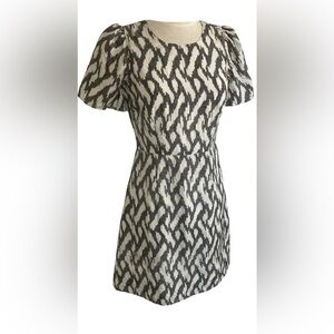 J.Crew Women’s Silk Dress Black & Cream Flutter Sleeve Midi Lined Size 4T